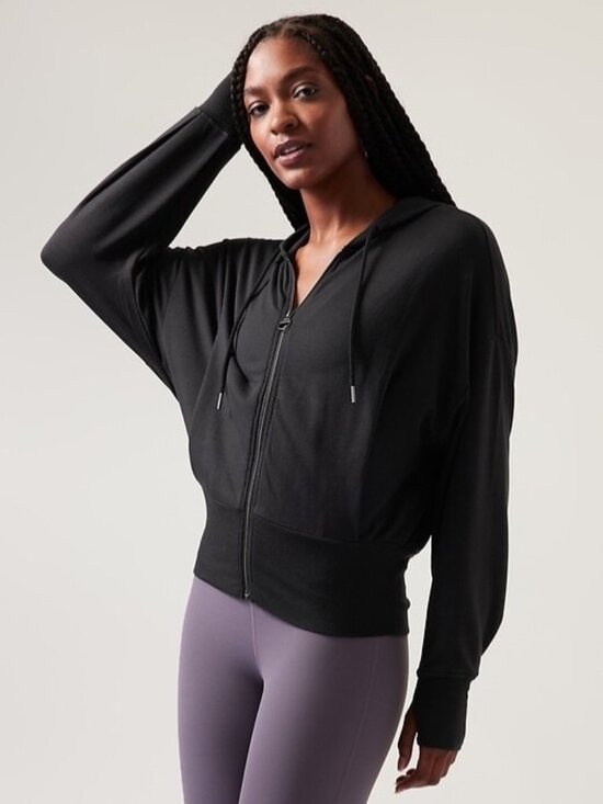 Athleta Tops - Athleta Womens Black Balance Sweatshirt Full-Zip Hoodie Thumbholes Size Medium